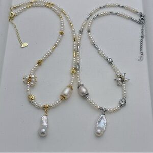 26X16 Handmade Freshwater Pearl Necklace with Mini Flame ball Pearl Pendant